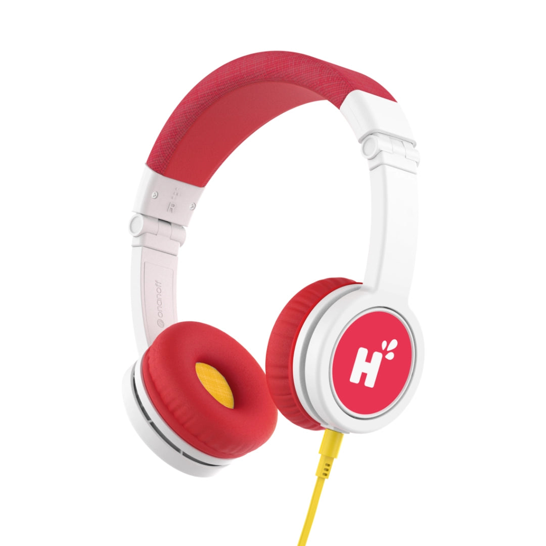 Casque filaire Hopi rouge et blanc, câble jaune